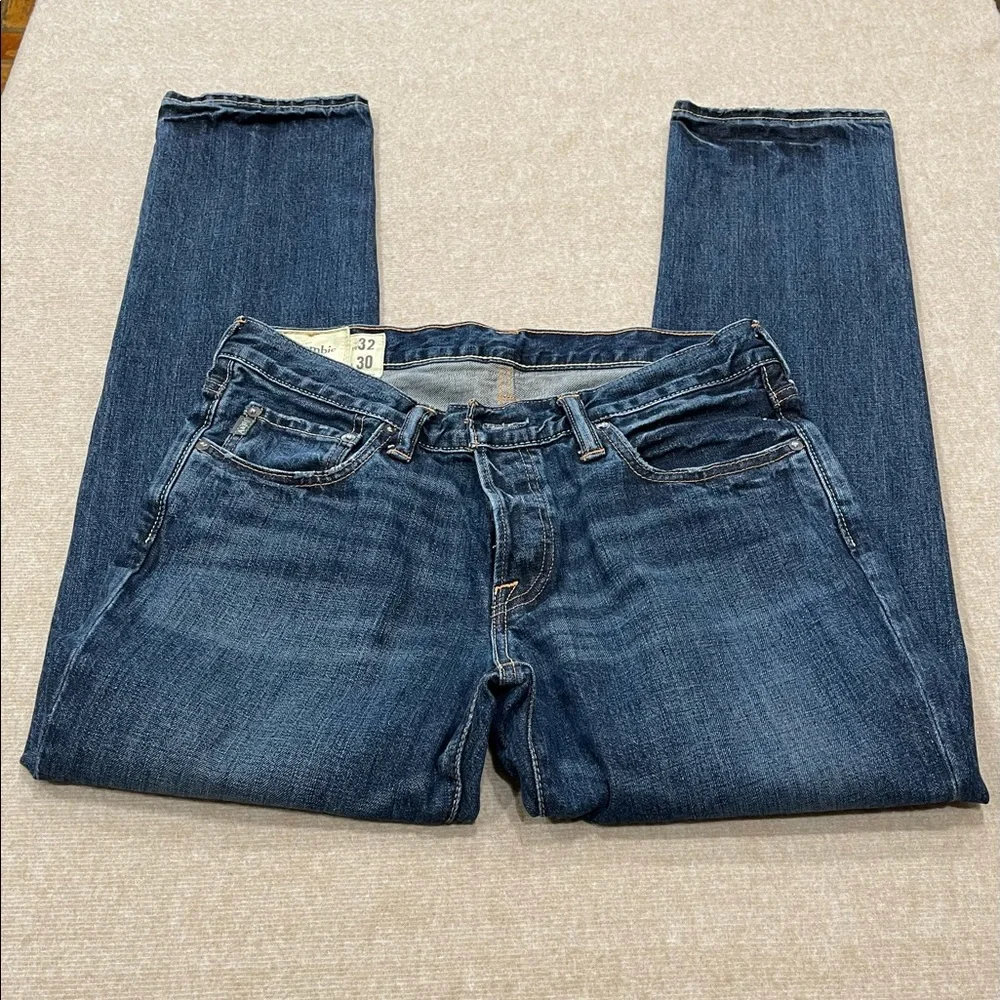 Abercrombie & Fitch Medium Wash Straight Leg Button Fly Denim Blue Jeans 32x30 - Picture 7 of 13